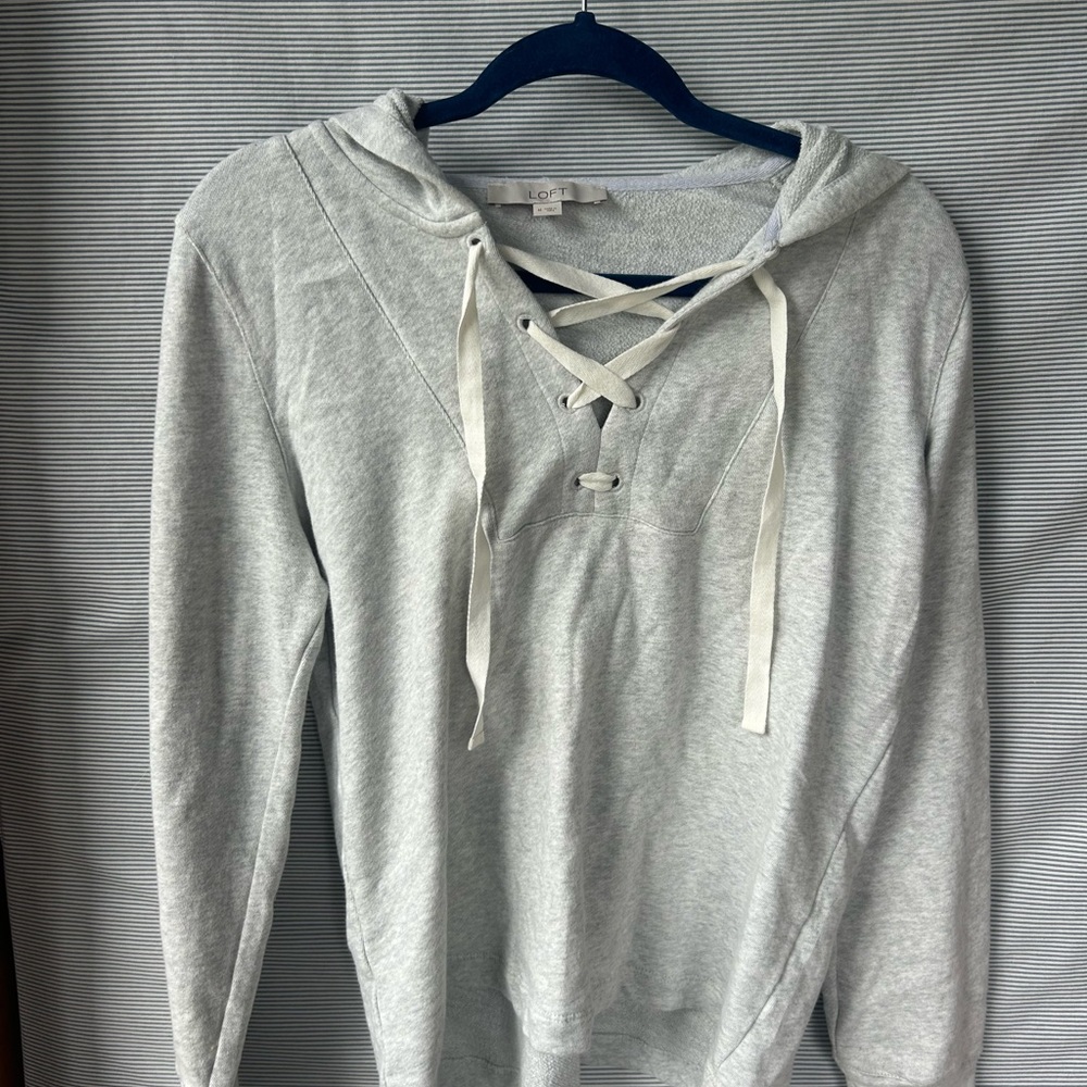 LOFT Light Gray Lace-Up Hoodie